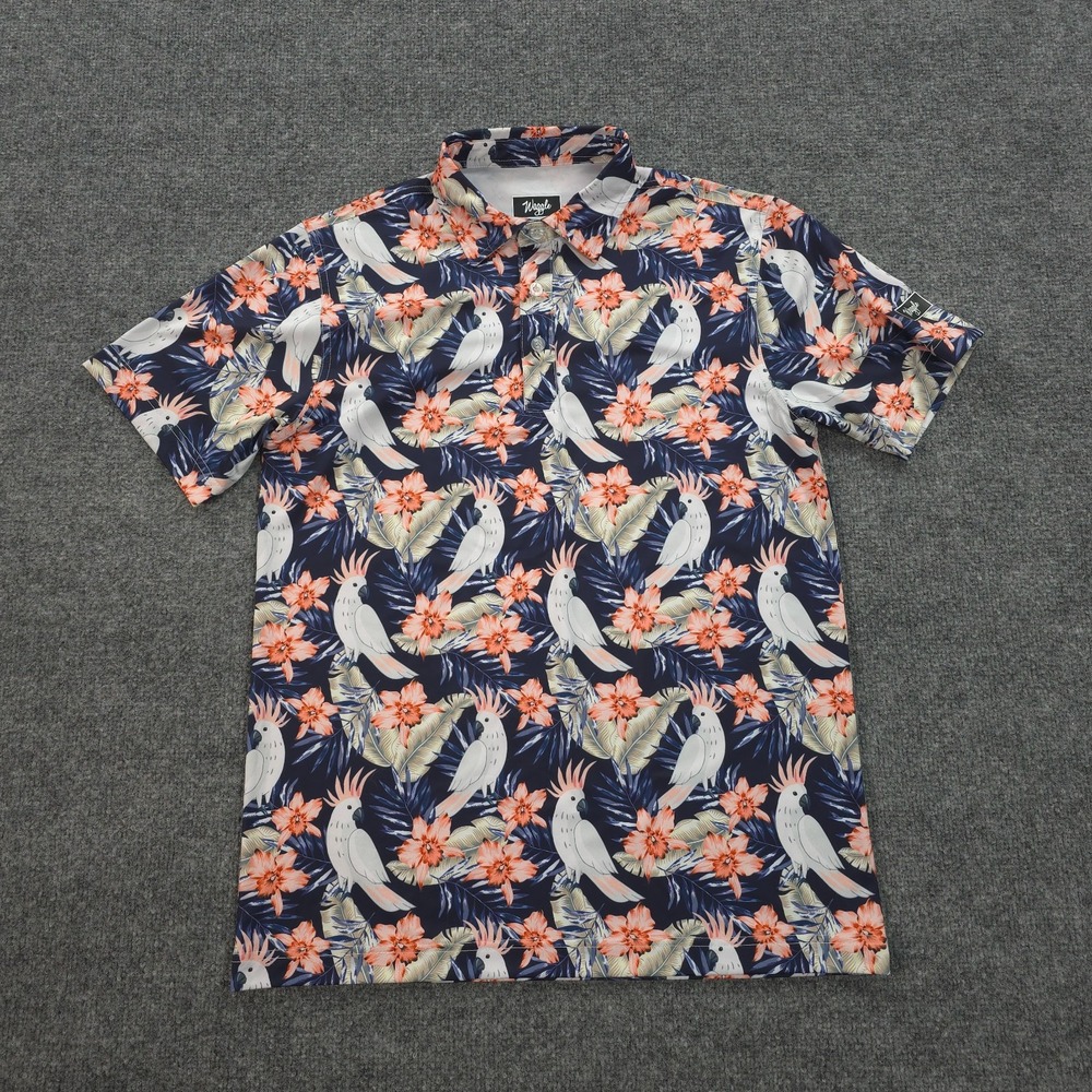 Waggle Polo Shirt‎ Mens Small Blue Confident Cockatoo Performance Golfing Prep